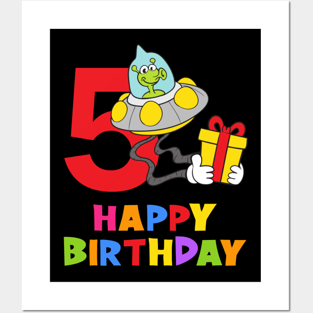 5th Birthday Party 5 Year Old Five Years Wall Art by KidsBirthdayPartyShirts